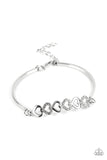 "Attentive Admirer" Silver Metal & White Rhinestone Multi Heart Bar Bracelet