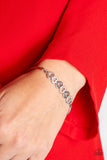 "Attentive Admirer" Silver Metal & White Rhinestone Multi Heart Bar Bracelet