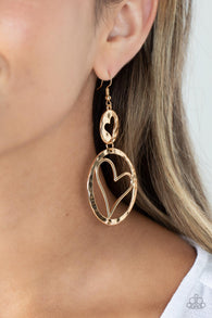 "Enchanting Echo" Gold Metal & Hammered Double Heart Dangle Earrings