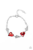 "Cluelessly Crushing" Silver Metal White & Red Rhinestone Heart Bracelet