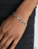 "Cluelessly Crushing" Silver Metal White & Pink Rhinestone Heart Bracelet