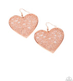 "Fairest in the Land" Copper Metal Scroll work/Filigree Heart Dangle Earrings