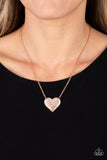 "Spellbinding Sweetheart" Copper Metal & White Rhinestone Heart Necklace Set