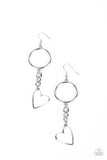 "Don't Miss a Heartbeat" Silver Metal & White Hanging Heart Earrings