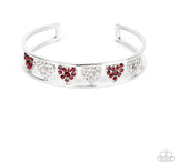 Paparazzi "Decadent Devotion" Silver Metal & Red/Clear Rhinestone Multi Heart Cuff Bracelet