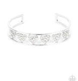 "Decadent Devotion" Silver Metal & Clear Rhinestone Multi Heart Cuff Bracelet