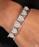 "Decadent Devotion" Silver Metal & Clear Rhinestone Multi Heart Cuff Bracelet