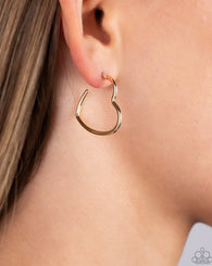 "Burnished Beau" Gold Metal Simple Heart Hoop Earrings