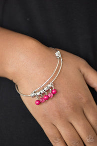 "All Roads Lead to Roam" Silver & Pink Beaded Charm Tension Bracelet