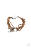 " Canyon Flight " Tan Suede Silver & White Bead Bird Charm Clasp Bracelet