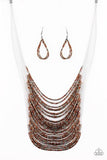 "Catwalk Queen" Invisible Cord Copper & Gunmetal Seed Bead Necklace Set