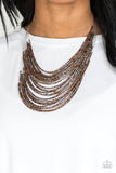 "Catwalk Queen" Invisible Cord Copper & Gunmetal Seed Bead Necklace Set