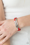 Paparazzi " Dangerously Divine " Red Leather & Silver Bar Magnetic Closure Bracelet