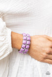 Paparazzi " Double the Diva-ttiude " Silver Metal & Square Purple Stone Stretch Bracelet