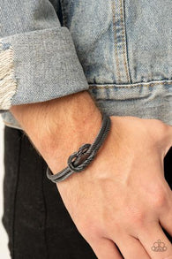 "Nautical Grunge" Men's Black Metal Unisex Knotted Cuff Bracelet