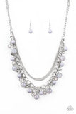 "Wait and SEA" Silver Metal & Gray Bead Multi Layered Necklace Set