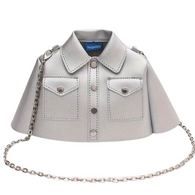 Jacket/Shirt Design in PU Leather with Silver Snap Accents Crossbody/Shoulder Purse In SILVER