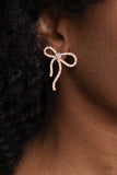 "Deluxe Duet" Rose Gold Metal Pearl & Rhinestone BOW Post Earrings