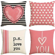 18X18 Sets of 2 Valentine's Day Throw Pillow Covers (*No Inserts) Canvas Feel Set Heart 20A or 20B