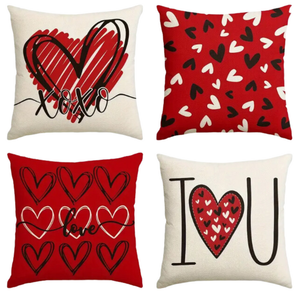 18X18 Sets of 2 Valentine's Day Throw Pillow Covers (*No Inserts) Canvas Feel Set Heart 28A or 28B