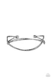 Paparazzi " Bending Over Backwards " Black Metal Crisscross Diamond Cut Cuff Bracelet