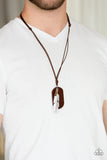 Paparazzi " Flying Solo " Men's Feather Brown Cat's Eye Leather Cord Urban Necklace