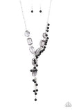 "Prismatic Princess" Silver Metal & Smoky Black Crystal Like Necklace Set