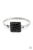 "Turning a Cornerstone" Silver Black Crackle Turquoise Stone Tension Bracelet