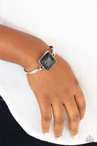 "Turning a Cornerstone" Silver Black Crackle Turquoise Stone Tension Bracelet