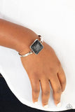 "Turning a Cornerstone" Silver Black Crackle Turquoise Stone Tension Bracelet