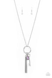 "Unlock Your Sparkle" Silver Metal & Purple Rhinestone & Key Charm Necklace Set