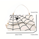 WHITE with Black Spider & Spider Web Flap Closure Rectangular Handbag/Crossbody Bag