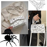 WHITE with Black Spider & Spider Web Flap Closure Rectangular Handbag/Crossbody Bag