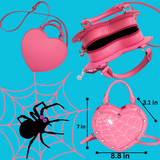 PINK with White Stitched Detailing Heart Shaped Spider & Spider Web Handbag/Crossbody Bag