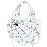 WHITE with Black Stitched Detailing Heart Shaped Spider & Spider Web Handbag/Crossbody Bag