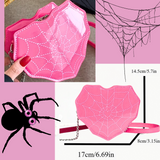 PINK with White Stitched Detailed Heart Shaped Spider Web Patent Crossbody Bag