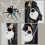 WHITE with Black Stitched Detailing Heart Shaped Spider & Spider Web Handbag/Crossbody Bag