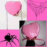 PINK with White Stitched Detailed Heart Shaped Spider Web Patent Crossbody Bag