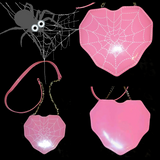 PINK with White Stitched Detailed Heart Shaped Spider Web Patent Crossbody Bag