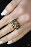 Paparazzi " Haute Havana " Brass Metal Multi Flower Floral Elastic Back Ring