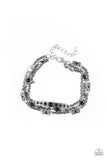 "No Means Nomad " Silver Metal Black Stone Multi Chain Clasp Bracelet