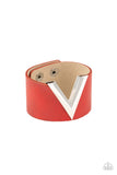 Paparazzi " Claws Out " Red LEATHER & Silver " V " Victory Snap Bracelet