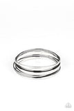 Paparazzi " Ensnared " Silver & Gunmetal Smooth High Polish Bangles Set of 5