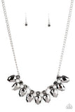 Paparazzi " Extra Enticing " Silver Metal & Stunning Hematite Rhinestone Necklace Set