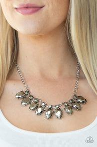 Paparazzi " Extra Enticing " Silver Metal & Stunning Hematite Rhinestone Necklace Set