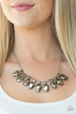 Paparazzi " Extra Enticing " Silver Metal & Stunning Hematite Rhinestone Necklace Set