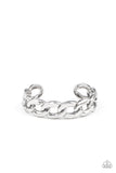 "Living Off the Grit" Silver Metal Stiff Oversized Cuban Link Cuff Bracelet