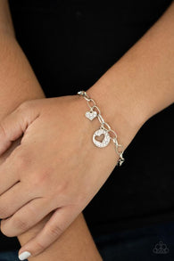 Paparazzi "Mover Over Matchmaker" Silver White Rhinestone Double Heart Clasp bracelet