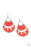 "Samba Scene" Silver Metal & Red Tension Threaded Teardrop Dangle Earrings