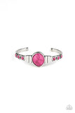 " Spirit Guide " Silver Metal & Pink Stones Dainty Asymmetrical Cuff Bracelet